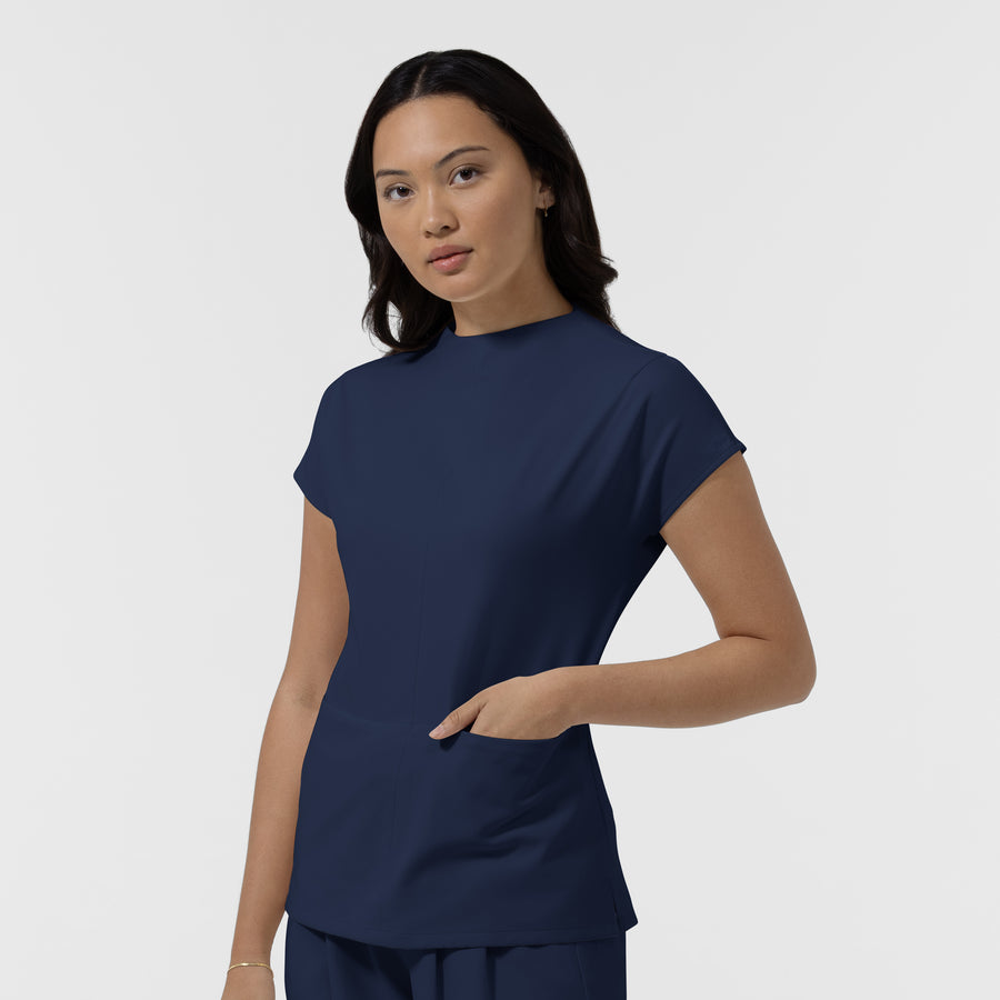 BLK Women's Cowl High Neck Scrub Top Navy side view