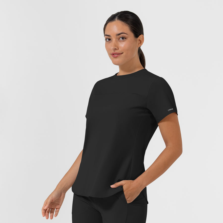 AURA Women's Captivate Crew Neck Tuck-in Scrub Top - Black side