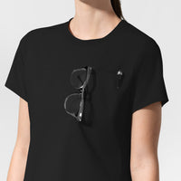 AURA Women's Captivate Crew Neck Tuck-in Scrub Top Black side detail 1