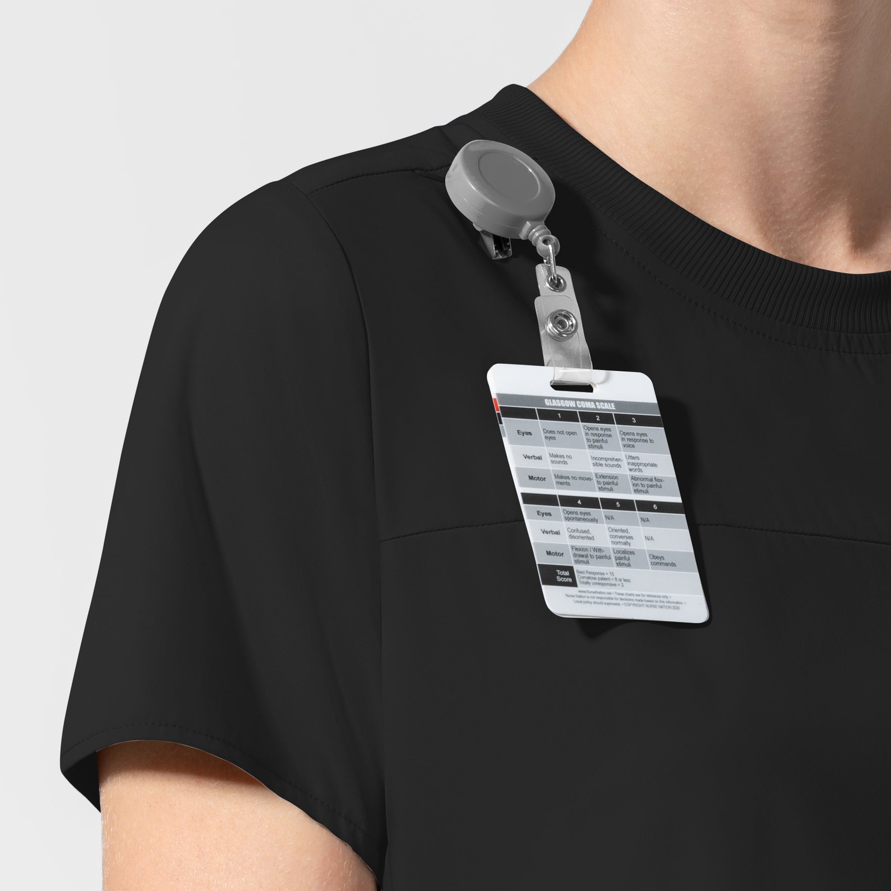 AURA Women's Captivate Crew Neck Tuck-in Scrub Top Black side detail 2