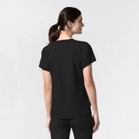 AURA Women's Captivate Crew Neck Tuck-in Scrub Top Black back view