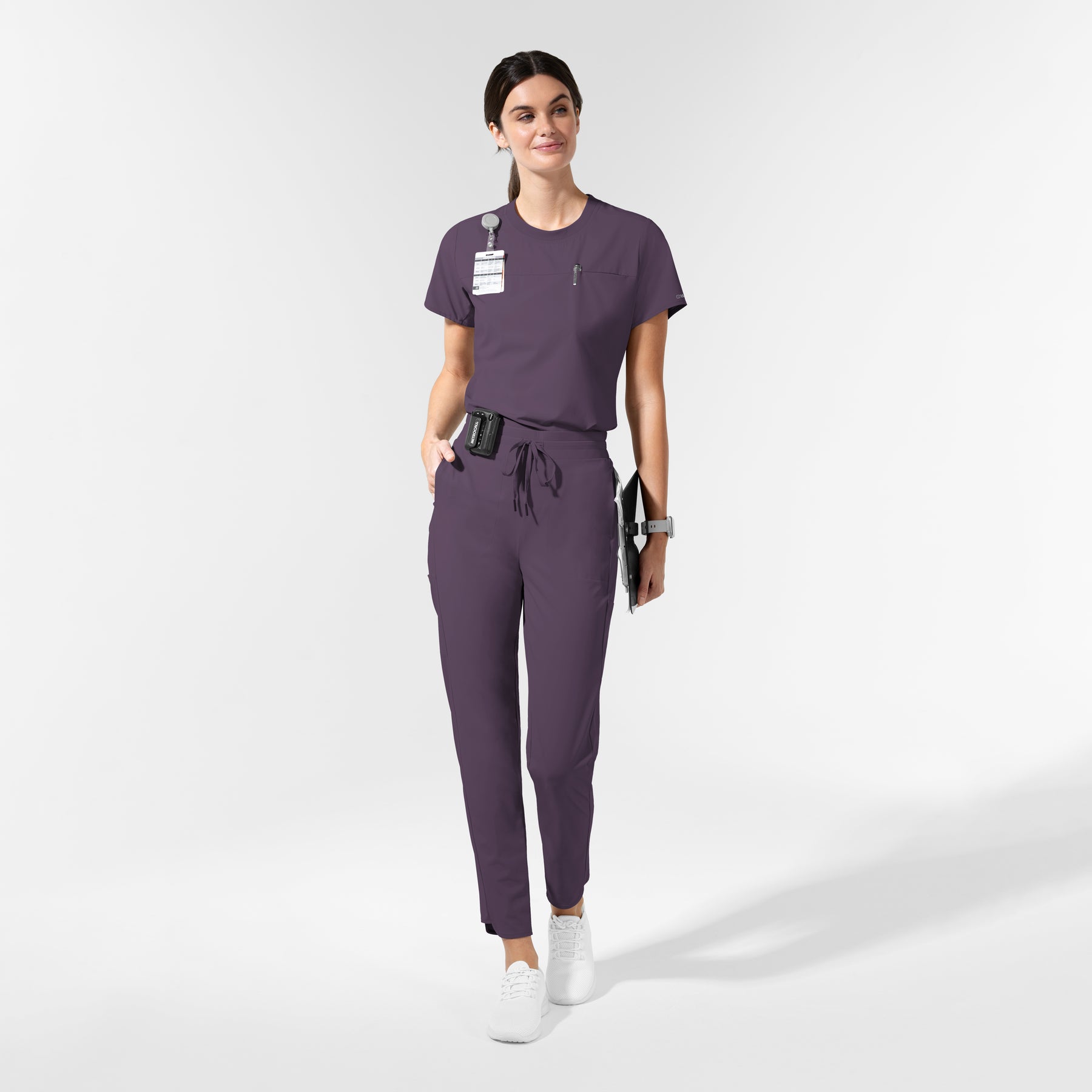 AURA Women's Captivate Crew Neck Tuck-in Scrub Top Dusk full scrub set