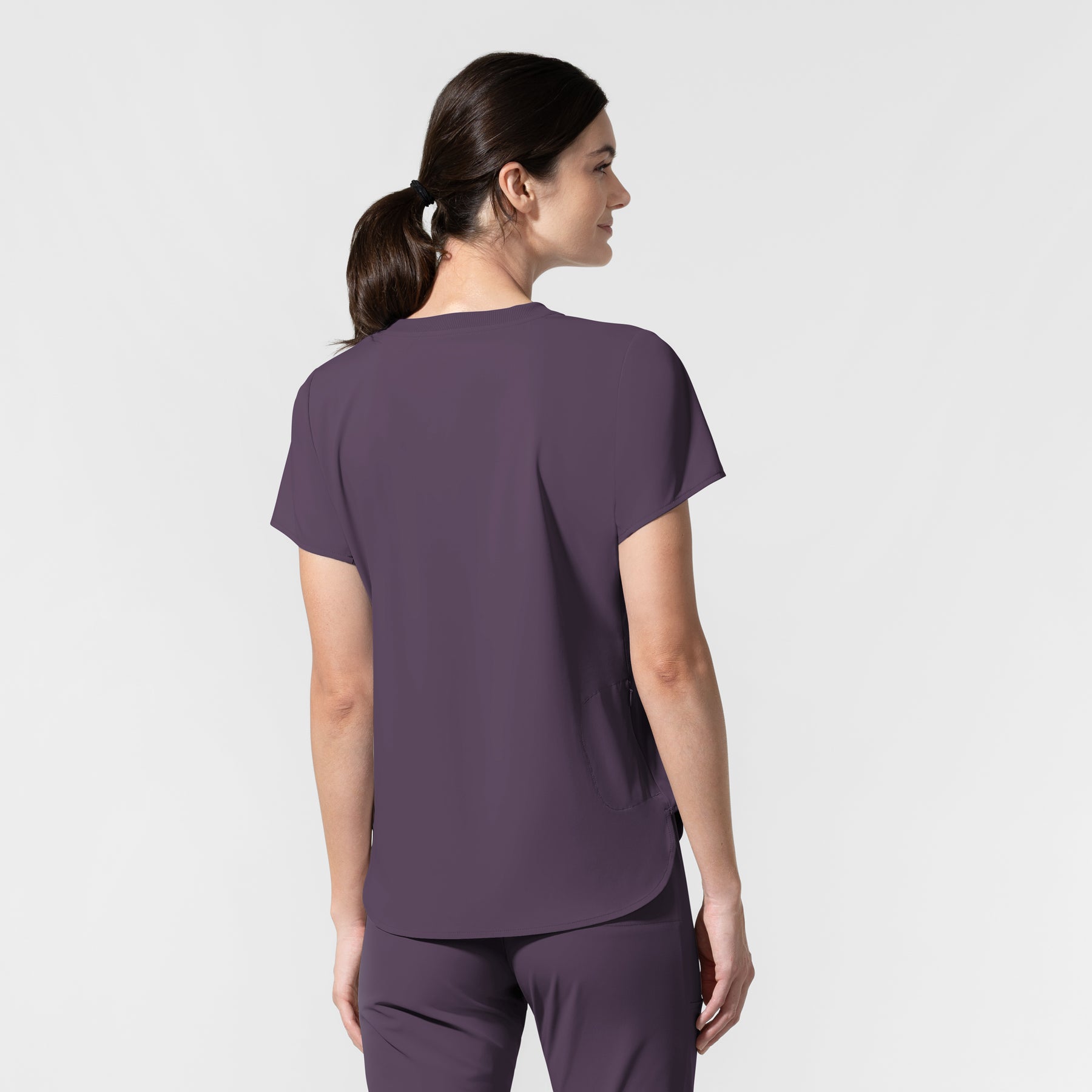 AURA Women's Captivate Crew Neck Tuck-in Scrub Top Dusk front detail