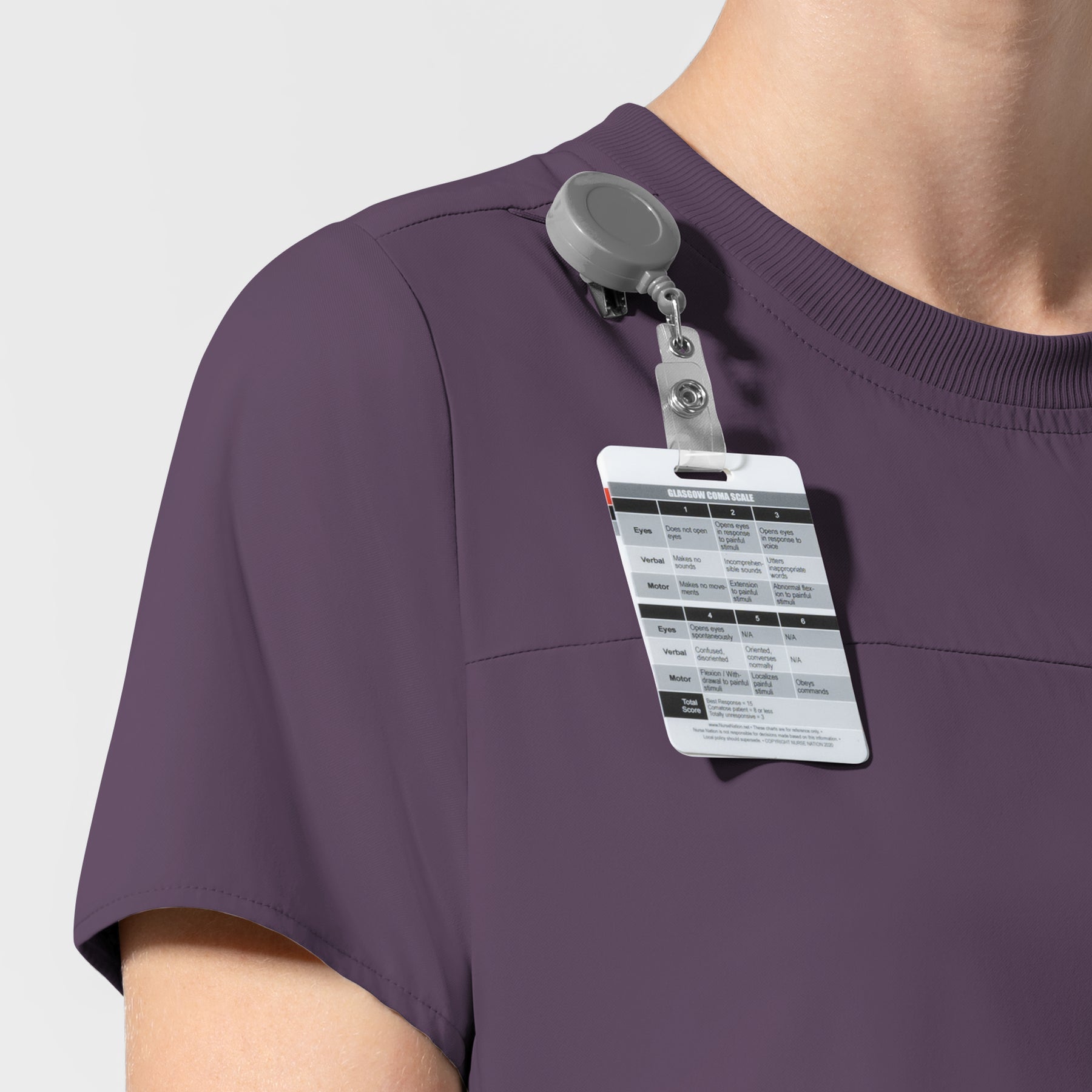 AURA Women's Captivate Crew Neck Tuck-in Scrub Top Dusk side detail 2