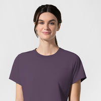 AURA Women's Captivate Crew Neck Tuck-in Scrub Top Dusk hemline detail
