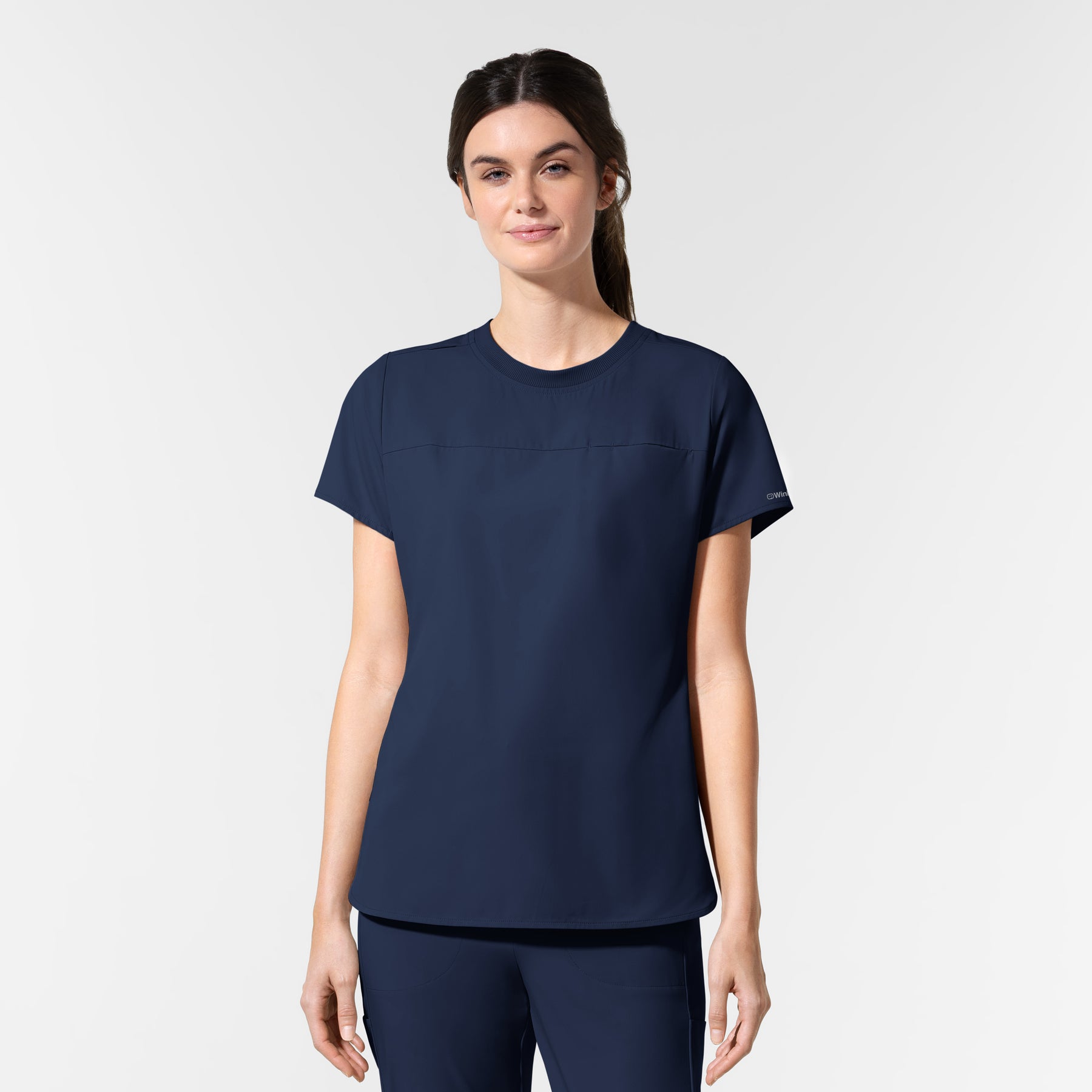 AURA Women's Captivate Crew Neck Tuck-in Scrub Top Navy