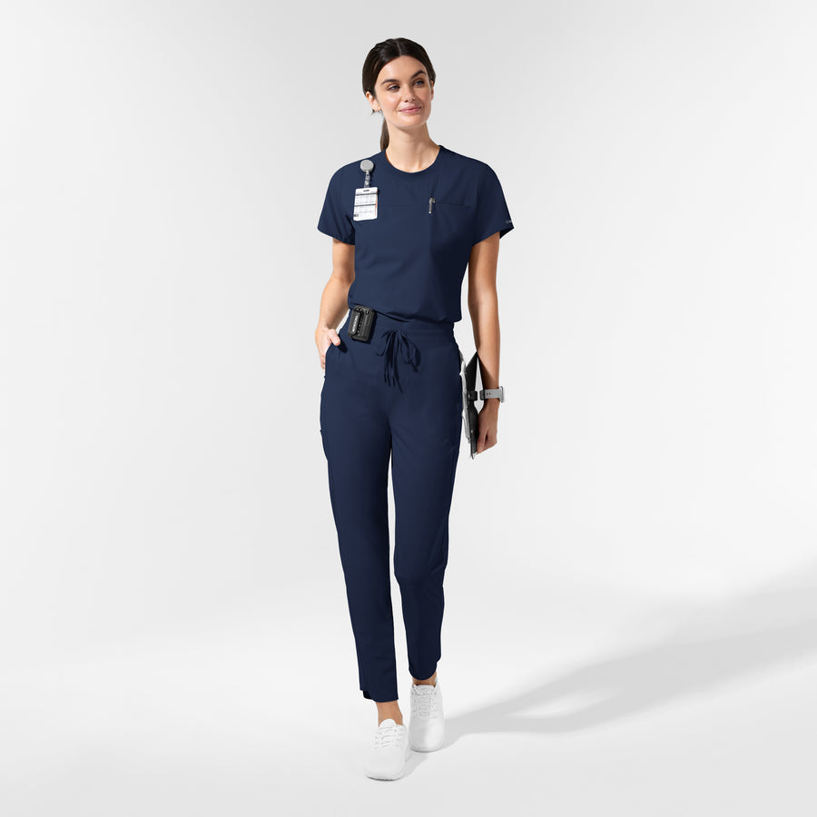 AURA Women's Captivate Crew Neck Tuck-in Scrub Top Navy full scrub set
