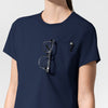 AURA Women's Captivate Crew Neck Tuck-in Scrub Top Navy side detail 1