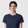AURA Women's Captivate Crew Neck Tuck-in Scrub Top Navy hemline detail