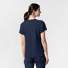 AURA Women's Captivate Crew Neck Tuck-in Scrub Top Navy back view