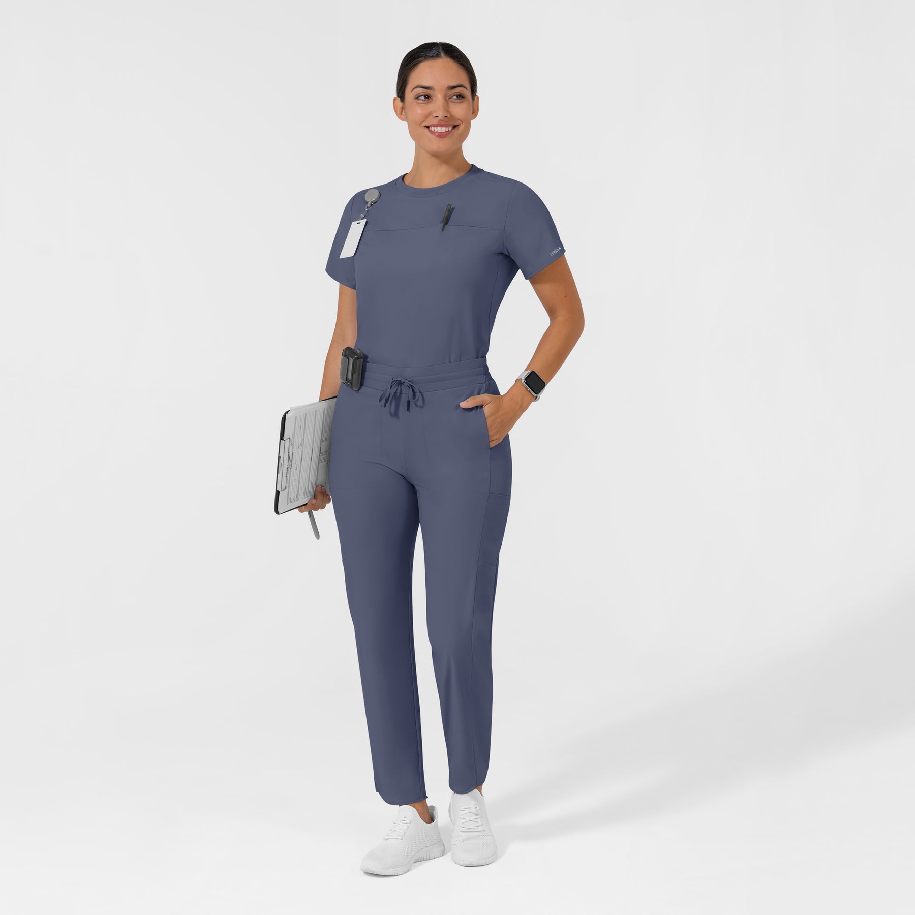 AURA Women's Glide Mid Rise Tapered Scrub Pant - Slate Blue