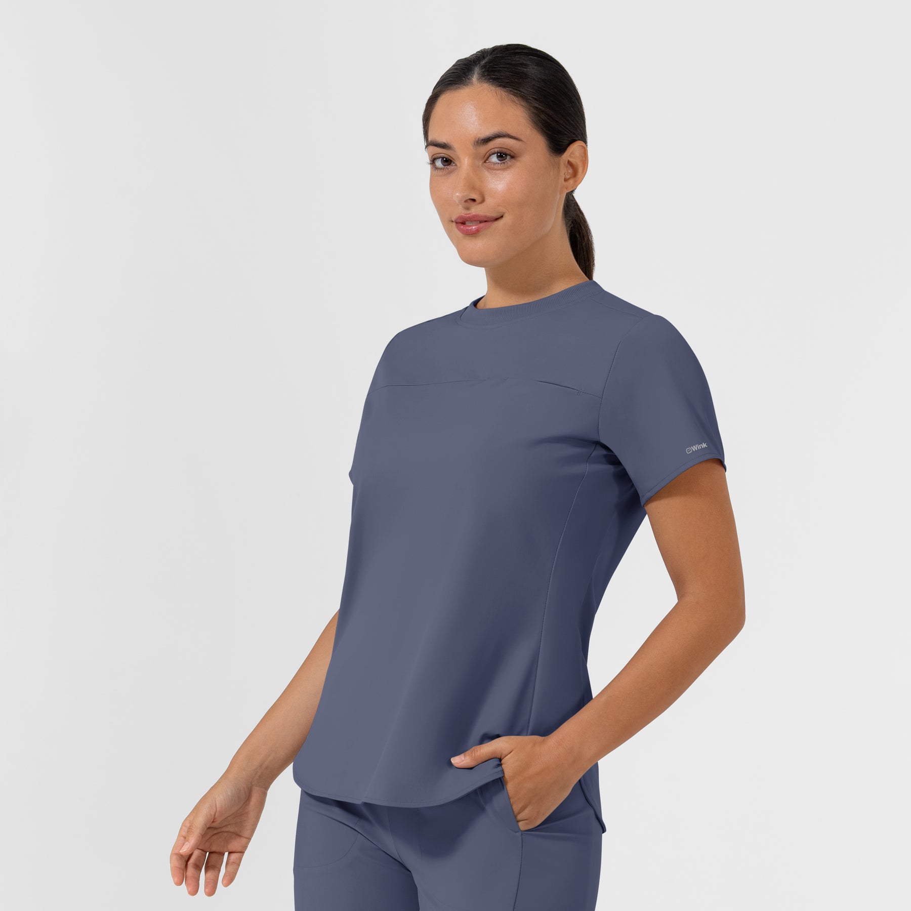 AURA Women's Captivate Crew Neck Tuck-in Scrub Top - Slate Blue