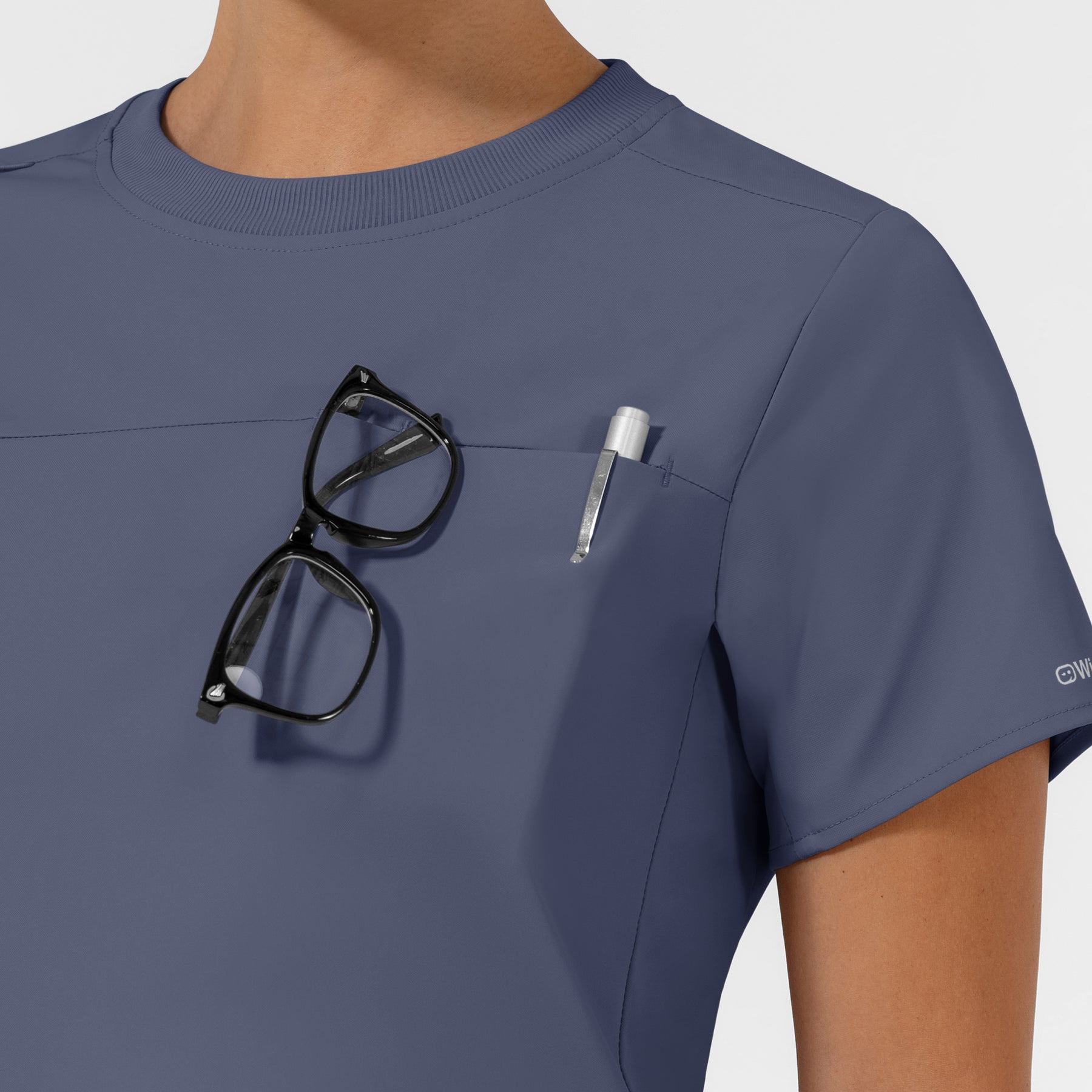 AURA Women's Captivate Crew Neck Tuck-in Scrub Top - Slate Blue