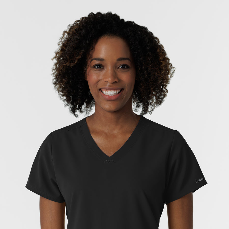 NURTUR Women's V-Neck Scrub Top - Black neckline