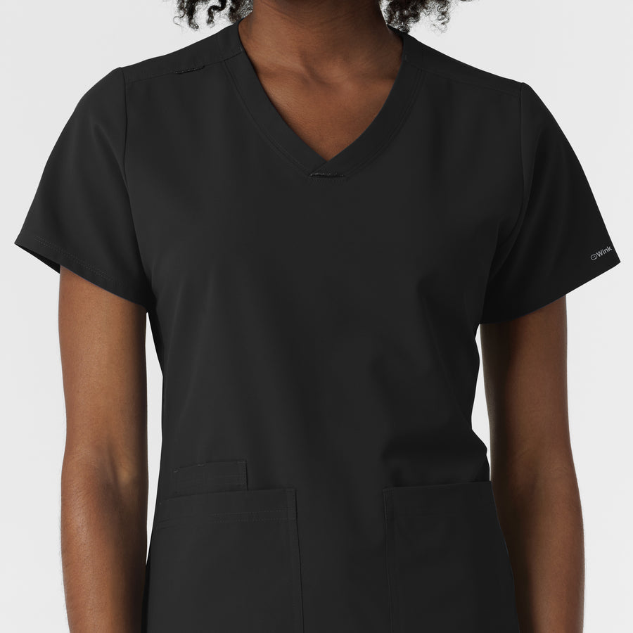 NURTUR Women's V-Neck Scrub Top - Black front detail