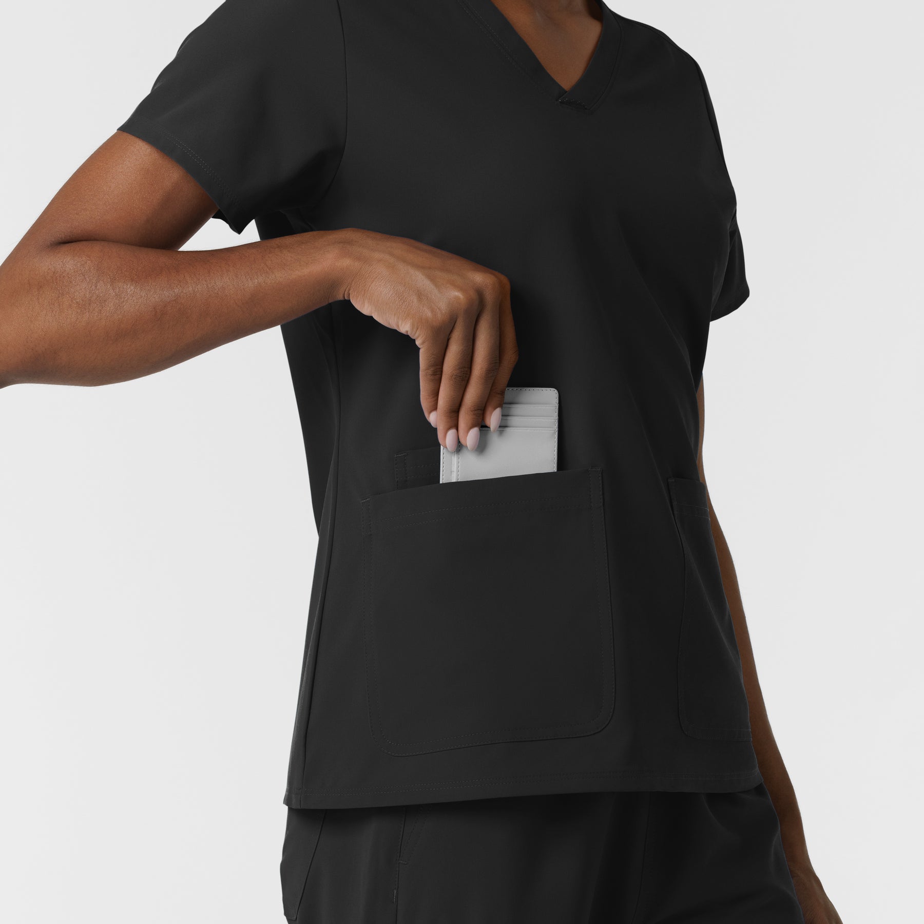 NURTUR Women's V-Neck Scrub Top - Black large pocket