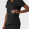 NURTUR Women's V-Neck Scrub Top - Black pocket with stethoscope 