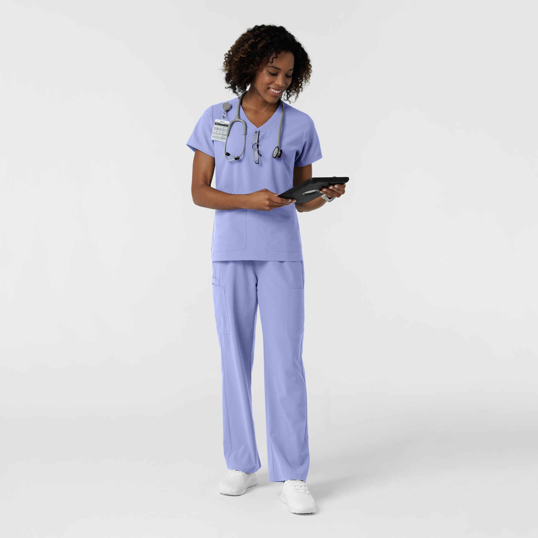 NURTUR Women's V-Neck Scrub Top Ceil Blue full scrub set