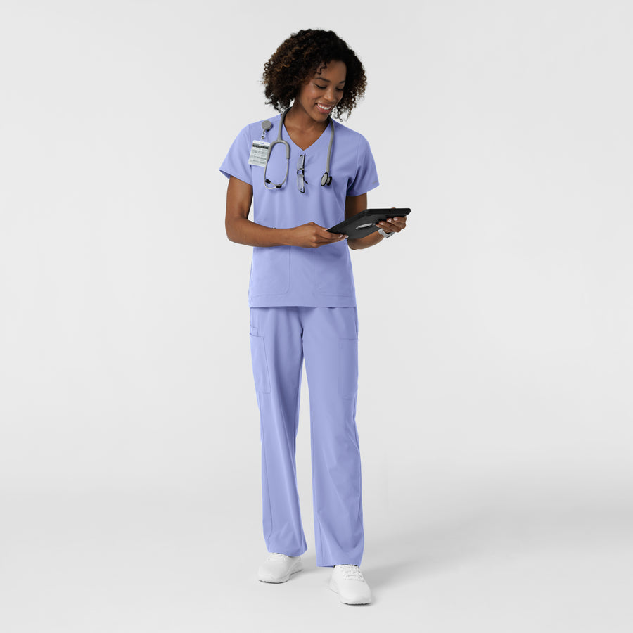 NURTUR Women's V-Neck Scrub Top Ceil Blue full scrub set