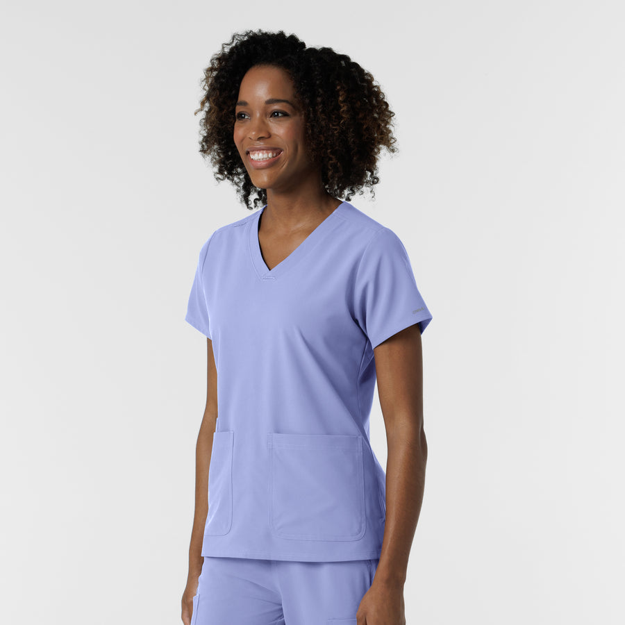 NURTUR Women's V-Neck Scrub Top Ceil Blue side view