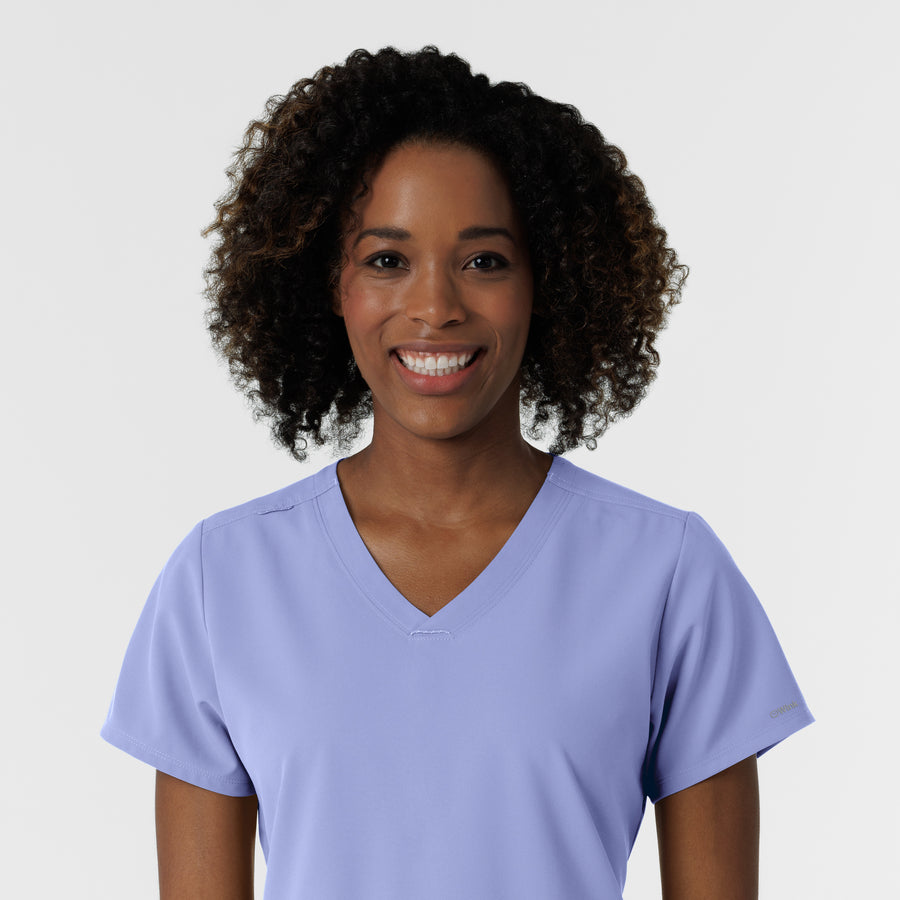 NURTUR Women's V-Neck Scrub Top Ceil Blue front detail