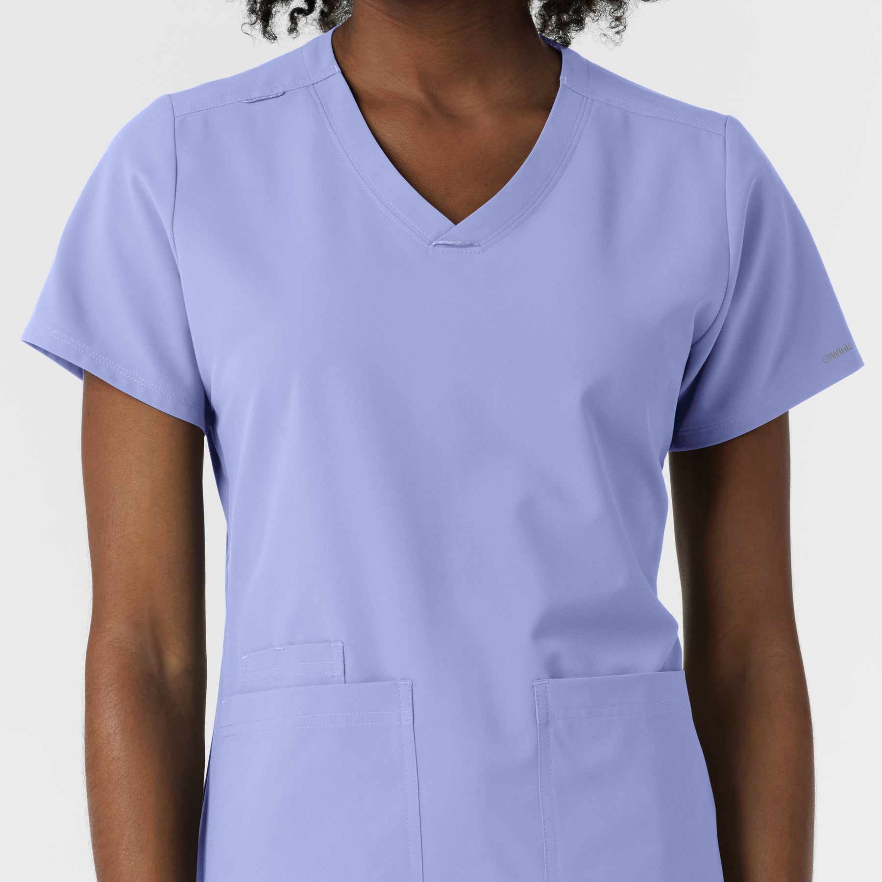 NURTUR Women's V-Neck Scrub Top Ceil Blue side detail 1