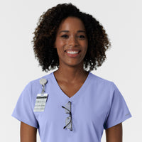 NURTUR Women's V-Neck Scrub Top Ceil Blue side detail 2