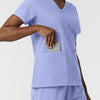 NURTUR Women's V-Neck Scrub Top Ceil Blue hemline detail