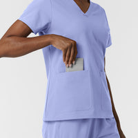 NURTUR Women's V-Neck Scrub Top Ceil Blue hemline detail