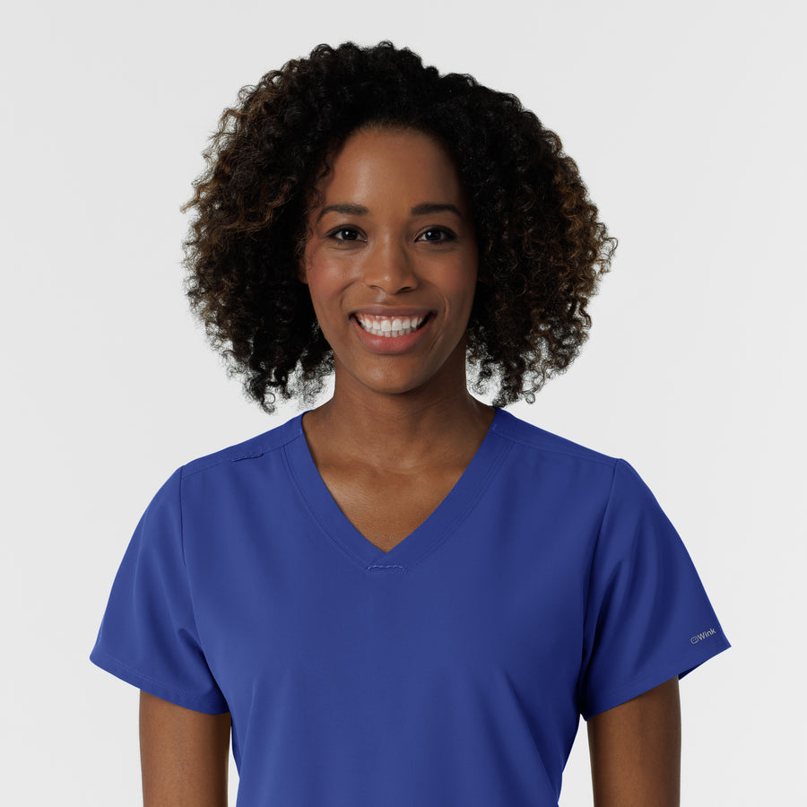 NURTUR Women's V-Neck Scrub Top - Galaxy Blue neckline
