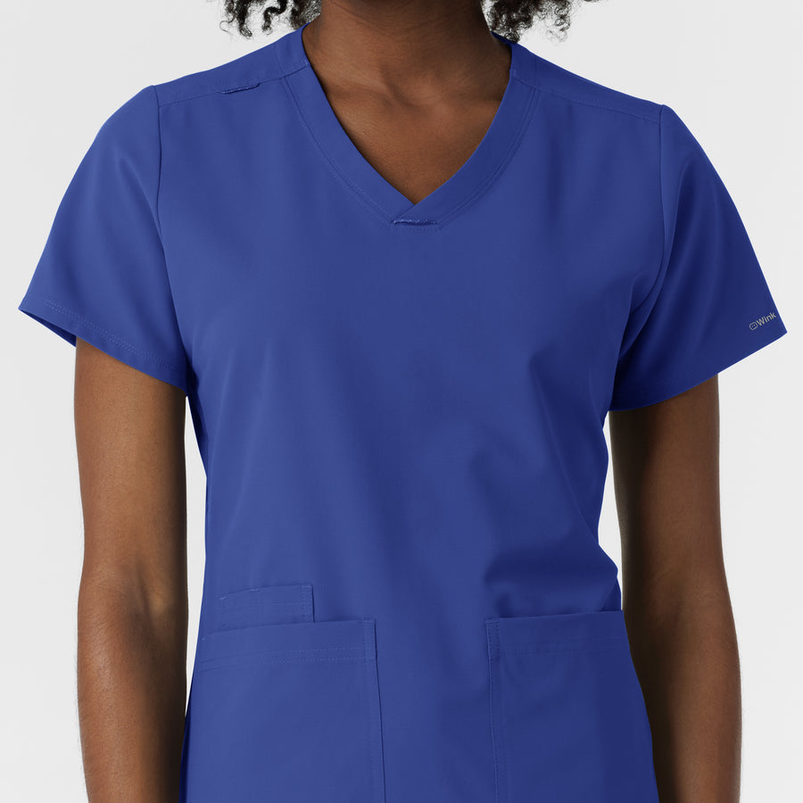 NURTUR Women's V-Neck Scrub Top - Galaxy Blue front detail
