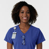 NURTUR Women's V-Neck Scrub Top - Galaxy Blue badge and glasses loop