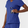 NURTUR Women's V-Neck Scrub Top - Galaxy Blue pocket with stethoscope 