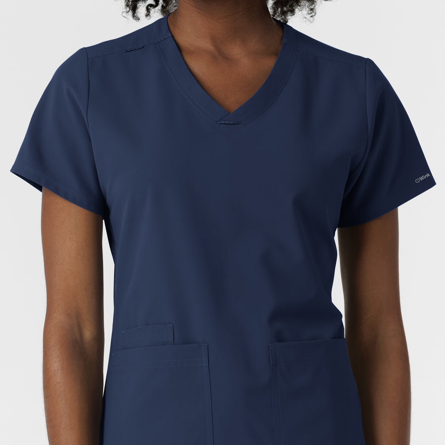 NURTUR Women's V-Neck Scrub Top - Navy front detail