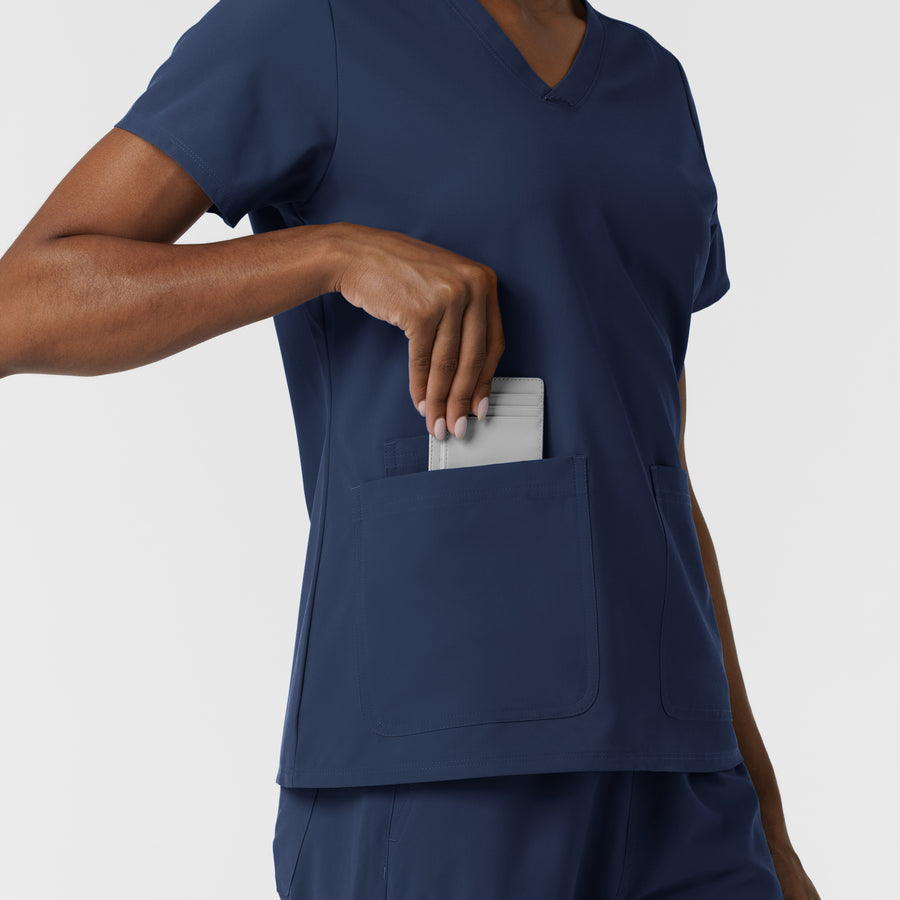 NURTUR Women's V-Neck Scrub Top - Navy large pocket