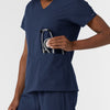 NURTUR Women's V-Neck Scrub Top - Navy pocket with stethoscope 