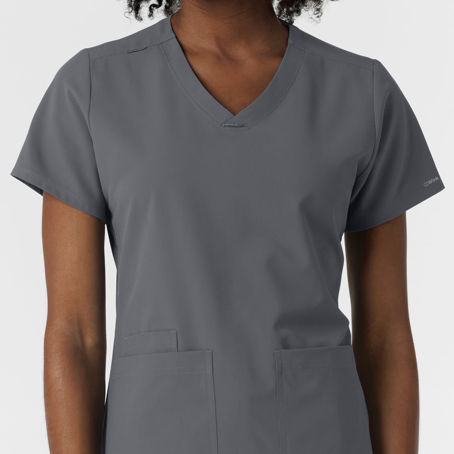 NURTUR Women's V-Neck Scrub Top - Pewter front detail