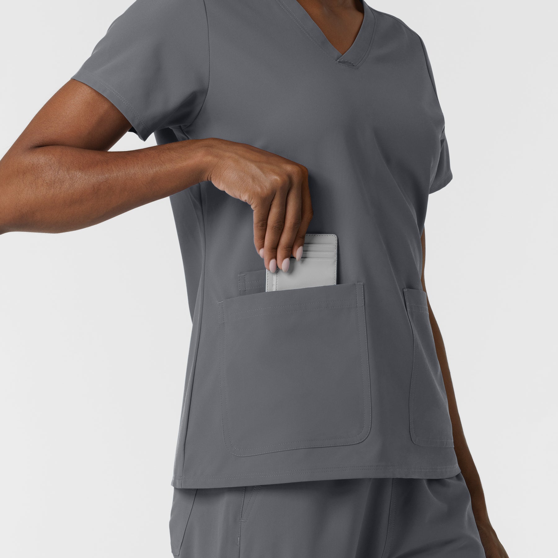 NURTUR Women's V-Neck Scrub Top - Pewter large pocket