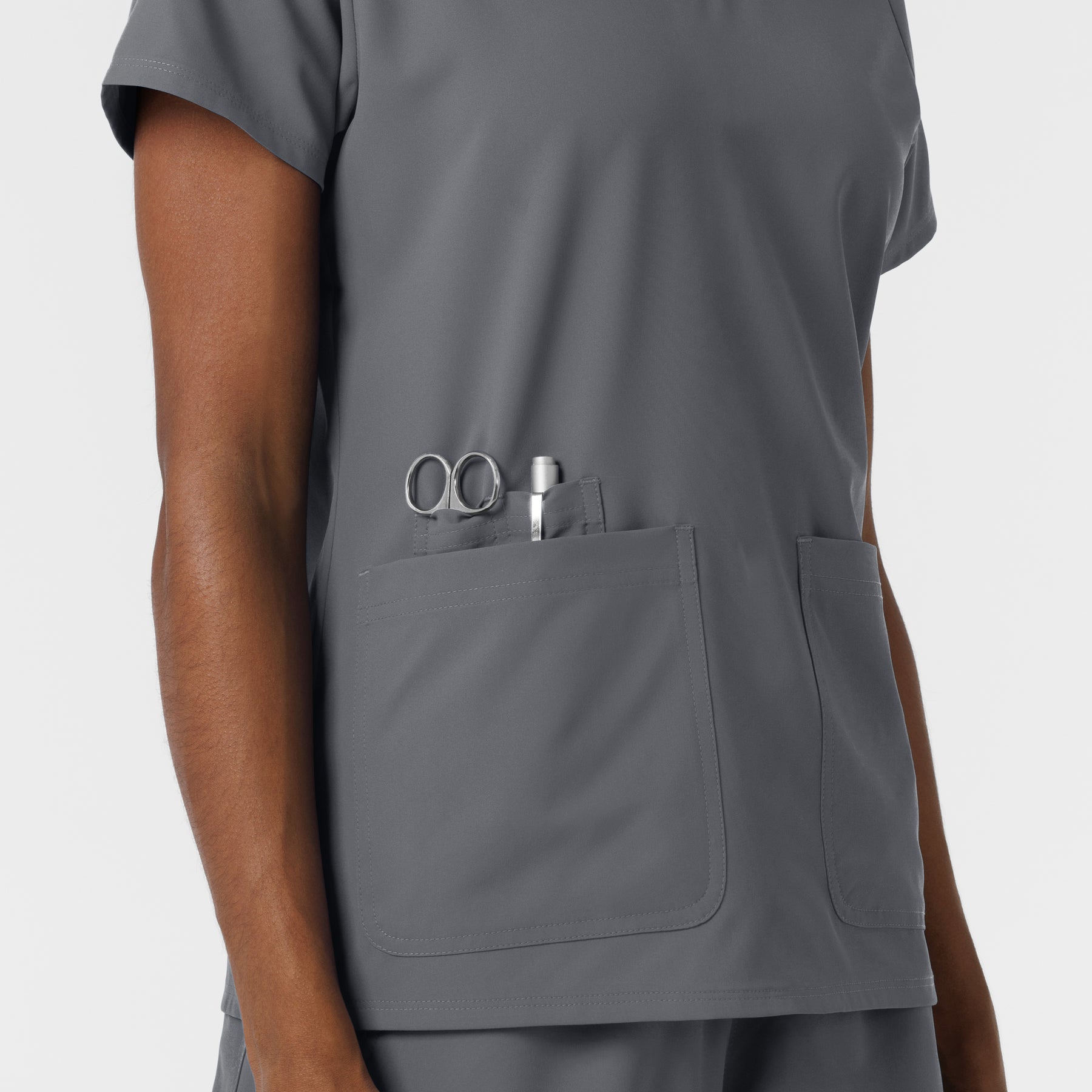 NURTUR Women's V-Neck Scrub Top - Pewter utility loops