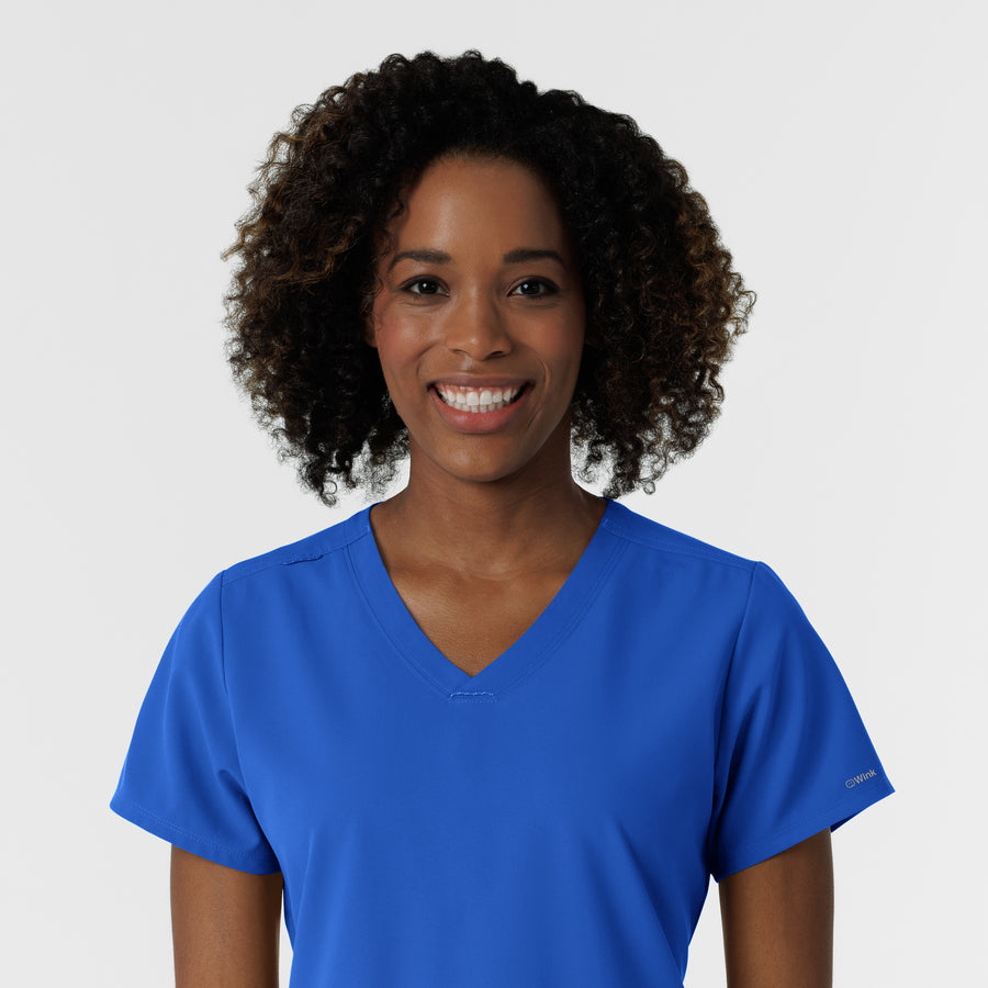 NURTUR Women's V-Neck Scrub Top - Royal Blue neckline
