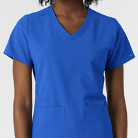 NURTUR Women's V-Neck Scrub Top - Royal Blue front detail