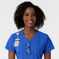 NURTUR Women's V-Neck Scrub Top - Royal Blue badge and glasses loop