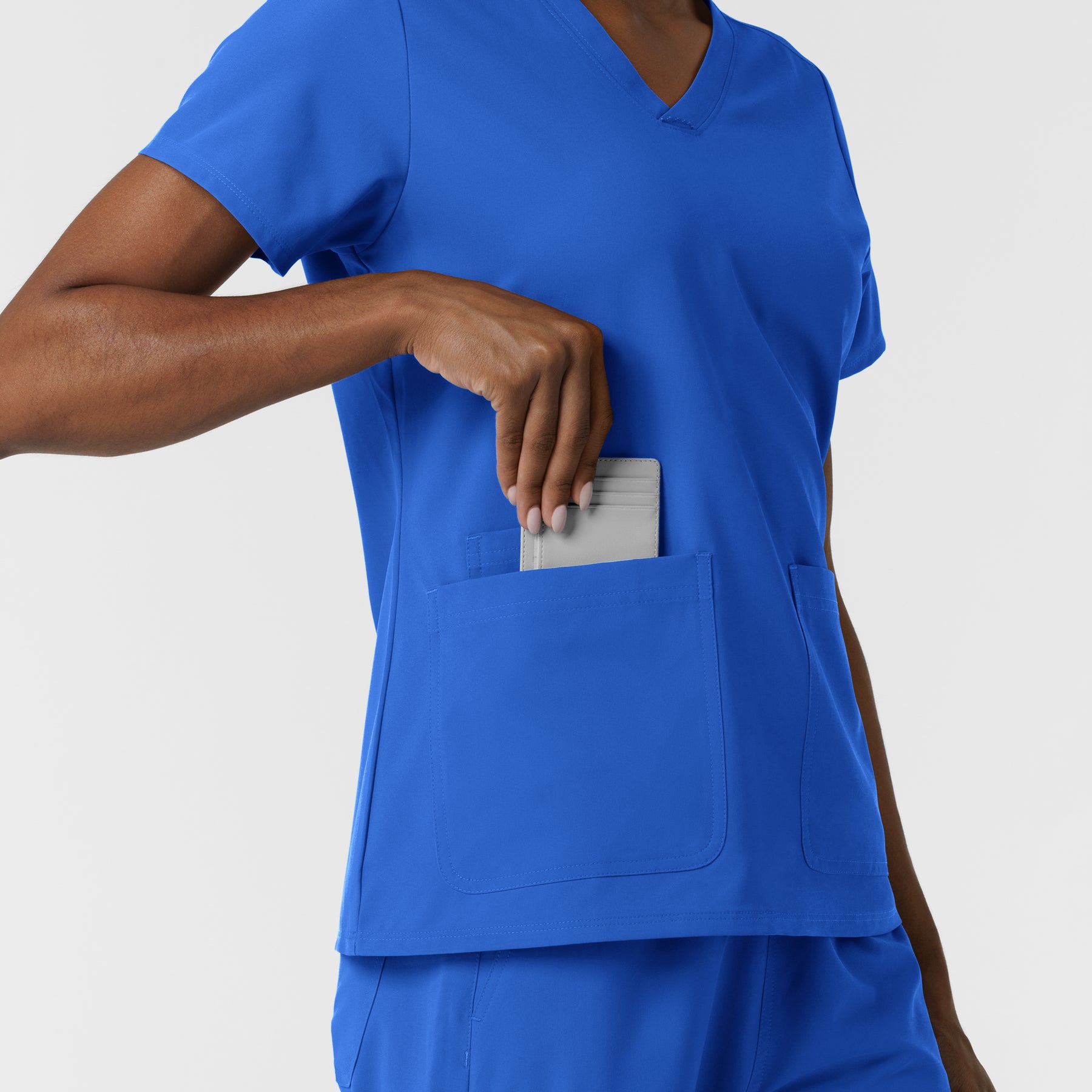 NURTUR Women's V-Neck Scrub Top - Royal Blue large pocket
