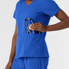 NURTUR Women's V-Neck Scrub Top - Royal Blue pocket with stethoscope