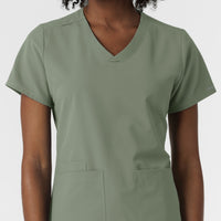 NURTUR Women's V-Neck Scrub Top - Sage front detail