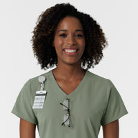 NURTUR Women's V-Neck Scrub Top - Sage badge and glasses loop