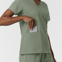 NURTUR Women's V-Neck Scrub Top - Sage large front pocket