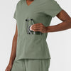 NURTUR Women's V-Neck Scrub Top - Sage front pocket