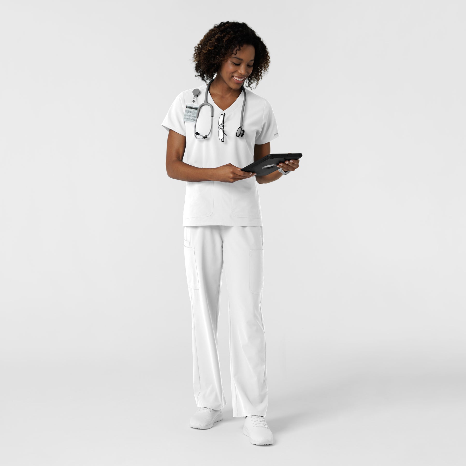 NURTUR Women's V-Neck Scrub Top - White scrub set