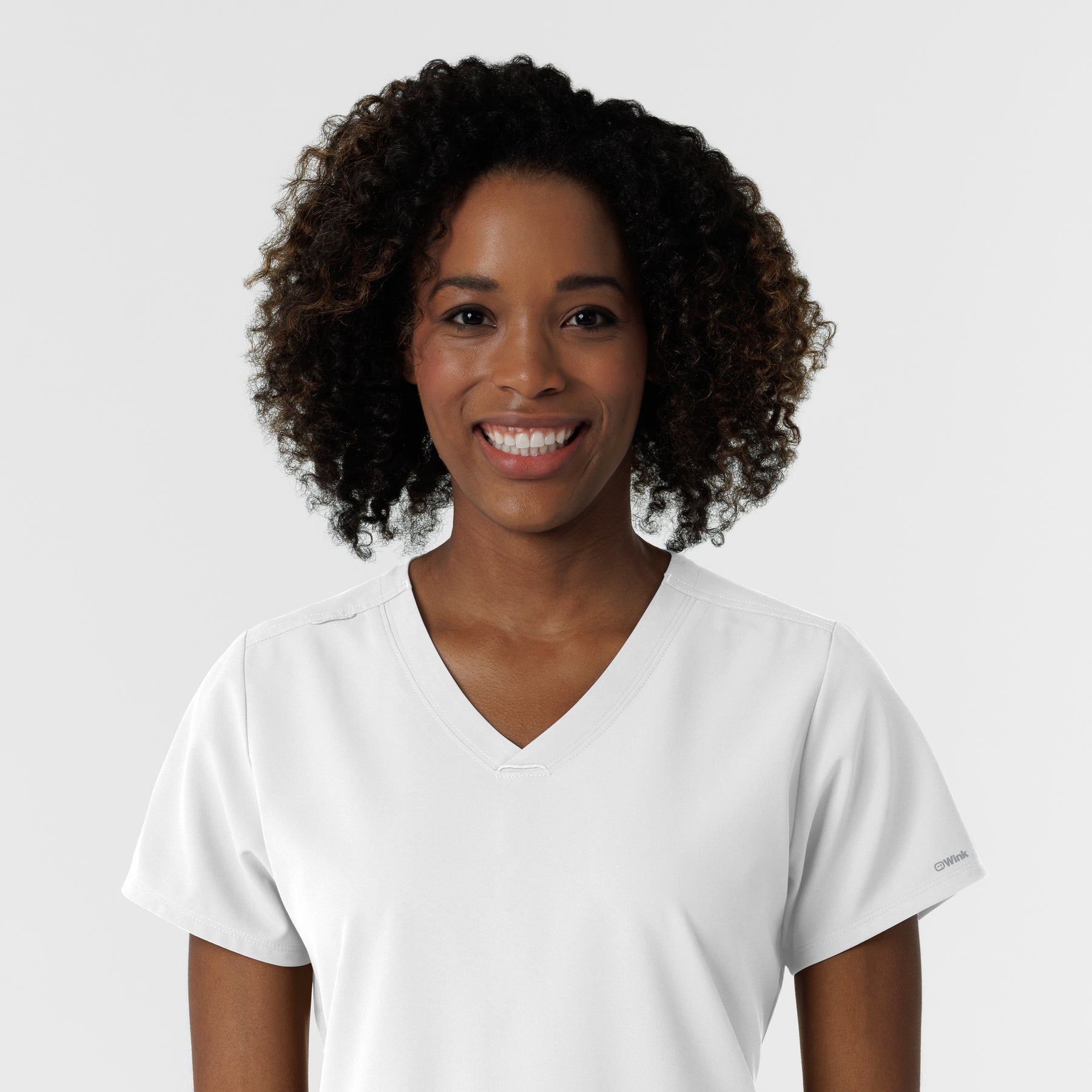 NURTUR Women's V-Neck Scrub Top - White neckline